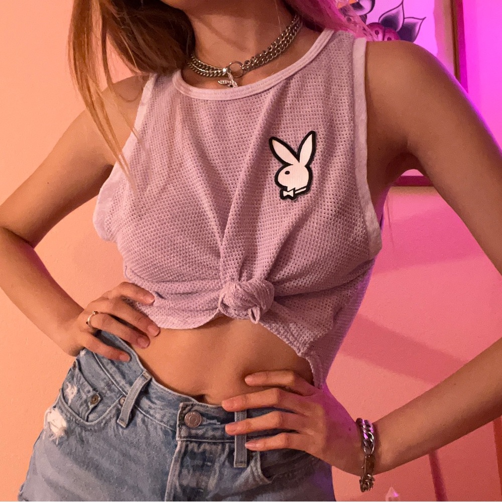 🐰 Lavender Playboy Waffle Tank Crop Top